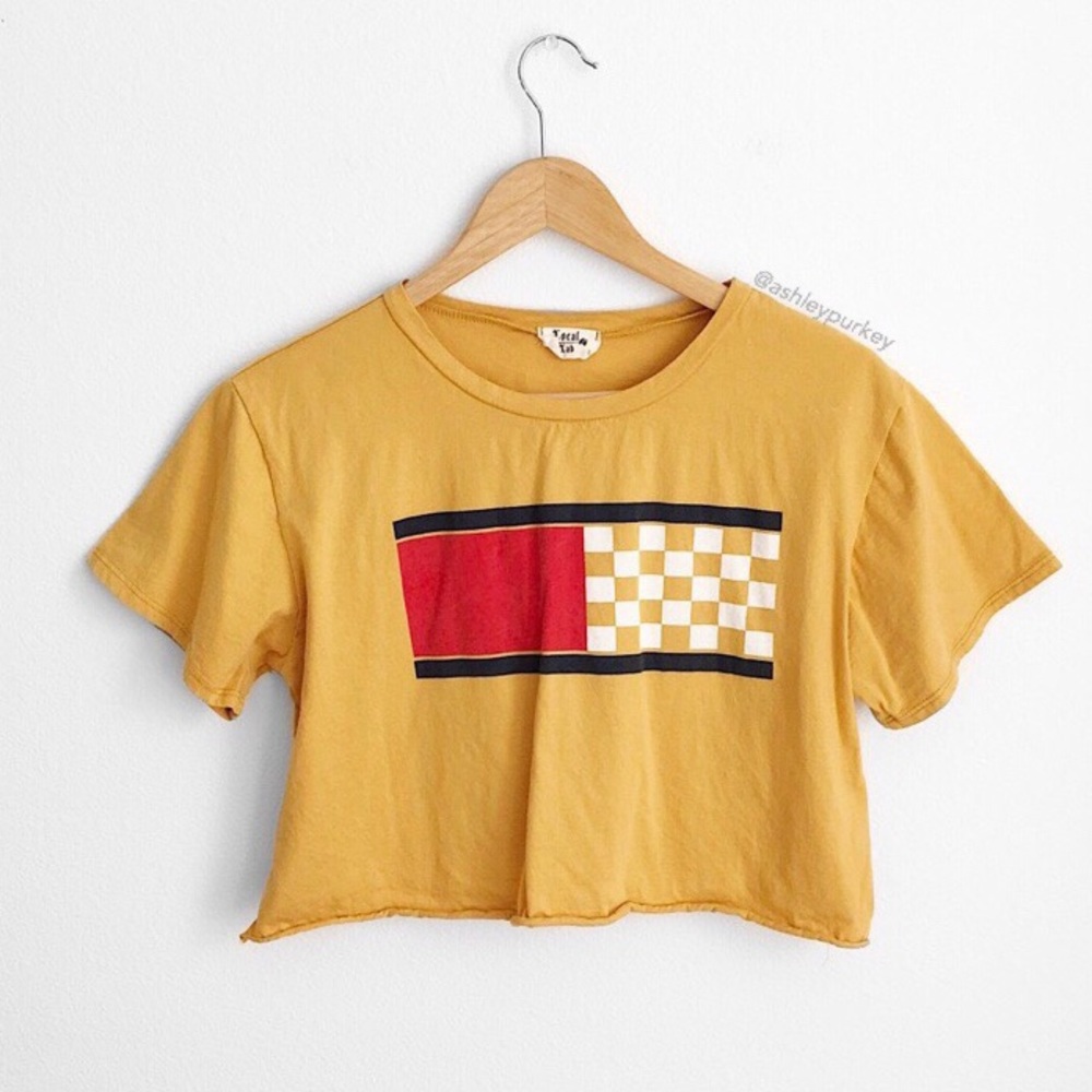 🌸4 for $10🌸 mustard yellow racing crop top t-shirt